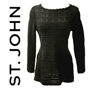 St. John Collection Vintage Spring 02' Black Open Knit Tunic Top Sz 4 S-M
